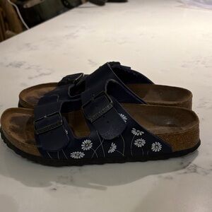 Birkenstock Dark Blue Sandals with Daisy Pattern